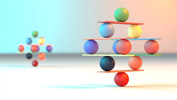 Jenga game color block tower with balls.